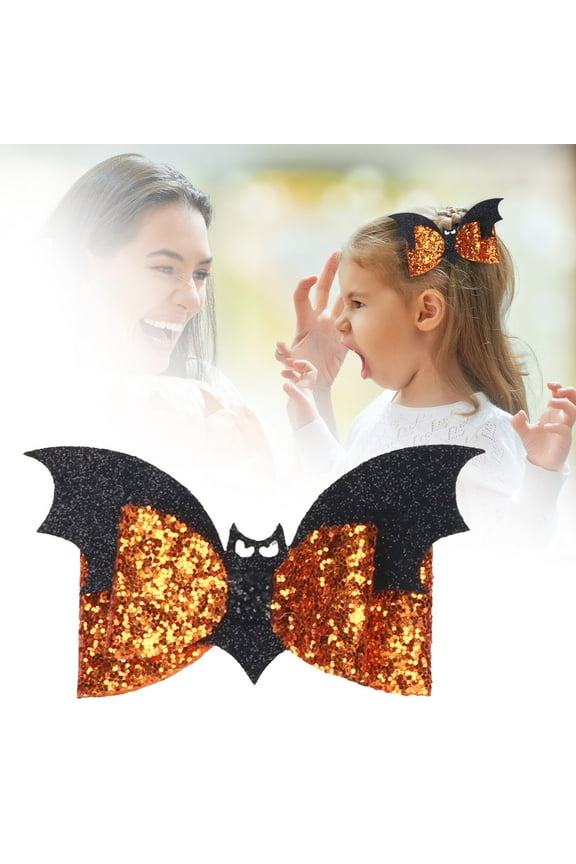 Halloween Bat Hair Bow Clips for Girls, Glitter PU Leather Hair Accessories, 2-Pack Halloween Barrettes for Toddlers, Infants, & Cosplay Looks, Secure Hold, Reusable, Approx. 3.5" Makeup Organizers