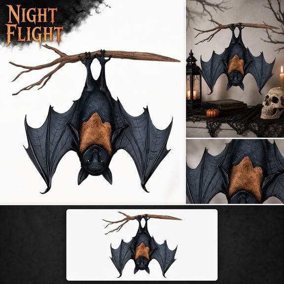 Halloween Bat Hanging Decoration, Realistic Upside-Down Black & Brown Bat Ornament, Spooky Gothic Hanging Prop for Halloween Party, Haunted House, Porch, Tree, Indoor/Outdoor Spooky Festive Decor.