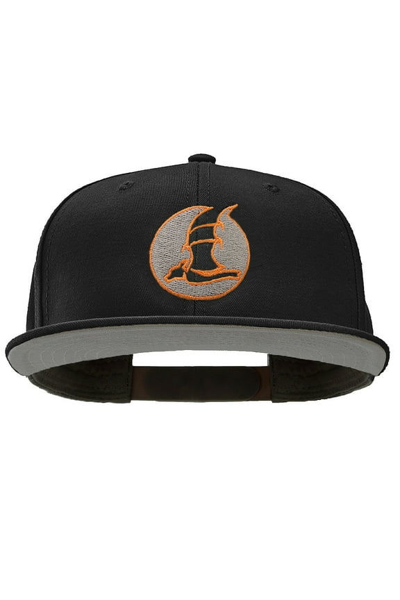 Halloween Bat Insignia Embroidered Flat Bill Snapback Cap - Black OSFM