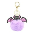 thumbnail image 1 of Halloween Bat Keychain 3.15in Fuzzy Pom Car Accessory Cute Bag Purse Backpack Charm(Purple), 1 of 5