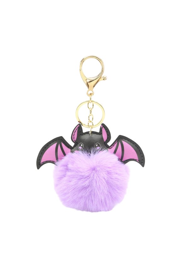 Halloween Bat Keychain Purple Fuzzy Plush Bat Keychain Accessory Cute Pom Pom Keychain for Purse Handbag Backpack Car Keys 3.15 Inch Halloween Decor Holiday Keychain Halloween Gift