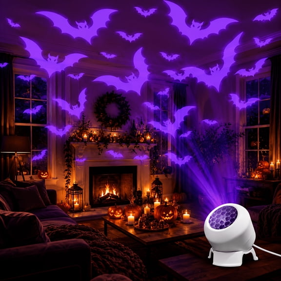 Halloween Bat LED Projector Light, Purple Flying Bat Silhouette Projection Lamp, Indoor Halloween Decorative Ambient Light for Home Party Haunted House Theme Events