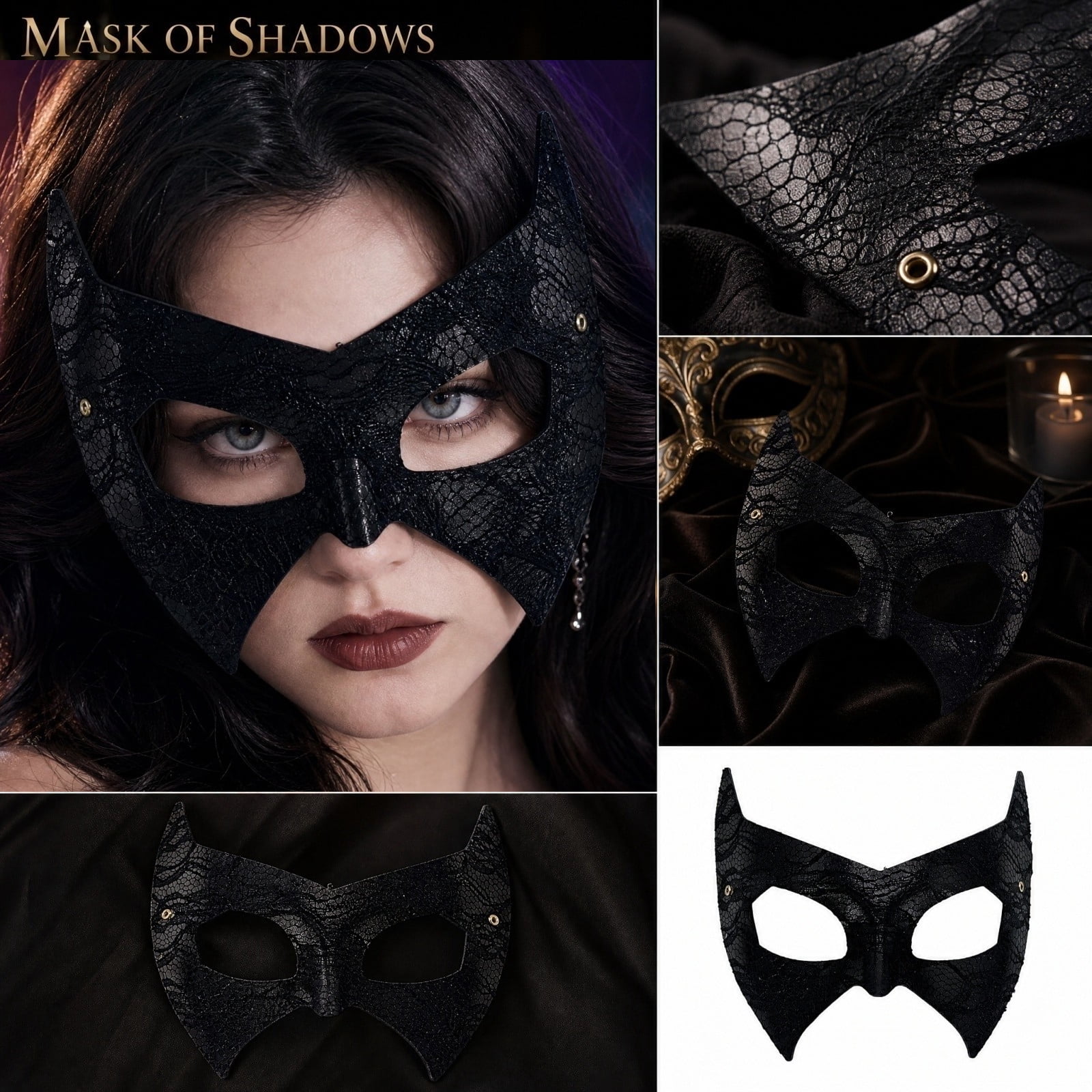 Halloween Bat Masquerade Mask for Women Snakeskin Lace Half Face Eye ...