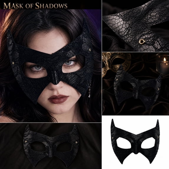 Halloween Bat Masquerade Mask for Women Snakeskin Lace Half Face Eye Mask Mysterious Venetian Shimmer Party Mask for Mardi Gras Prom Costume Cosplay One Size