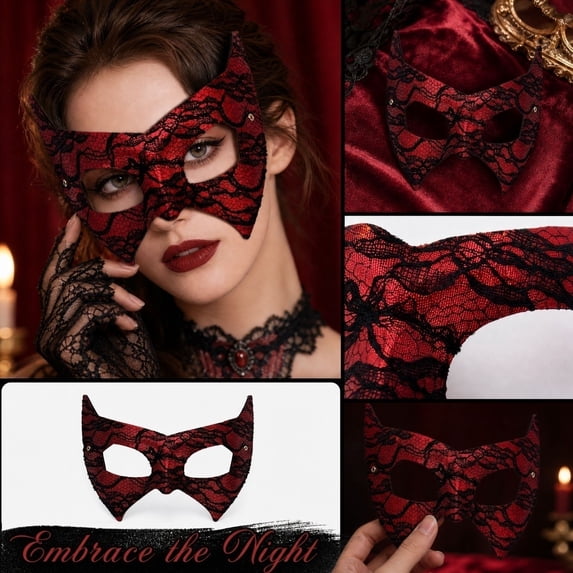 Halloween Bat Masquerade Mask for Women Snakeskin Lace Half Face Eye Mask Mysterious Venetian Shimmer Party Mask for Mardi Gras Prom Costume Cosplay One Size