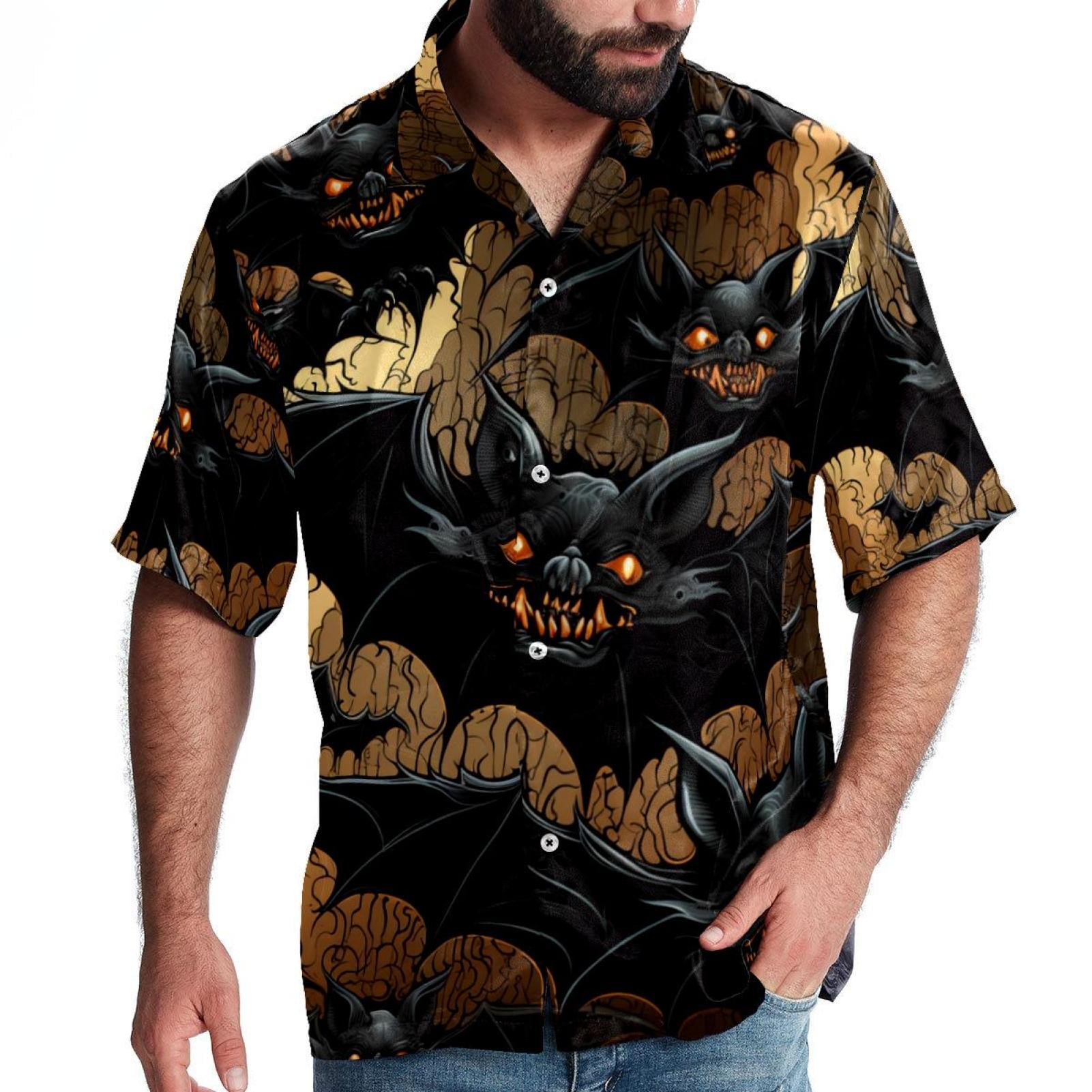 Halloween Bat Men's Casual Short Sleeve Button Down Shirts Printed