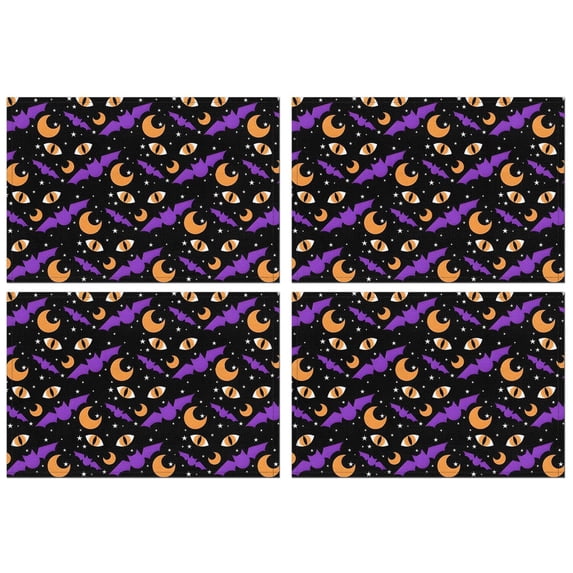 Halloween Bat Moon Eye Pattern Summer Placemats Table Placemats Set Of 4-Linen Kitchen Washable Placemats Table Mats 11.8"x17.7" Non-Slip Heat Resistant