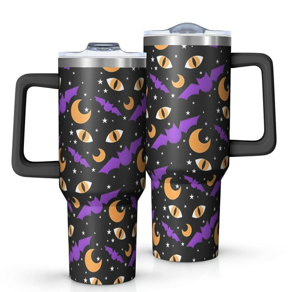 Halloween Bat Moon Eye Pattern Tumbler with Handle and Lid,40oz Double Wall Vacuum Insulated Tumbler,Cups Gift for Women and Men