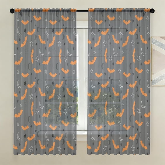 Halloween Bat Moon Star Pattern Sheer Curtains, Rod Pocket Sheer Drapes ...