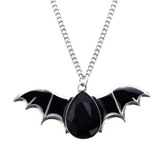 Halloween Bat Necklace for Women - Gothic Bat Wing Pewter Pendant with Teardrop , Vampire Choker Jewelry, Punk Rock Goth Accessory for