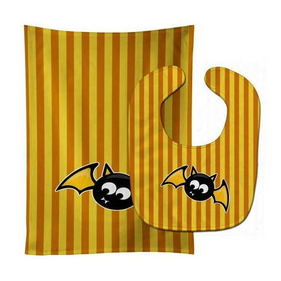 Halloween Bat Orange Stripes Baby Bib & Burp Cloth