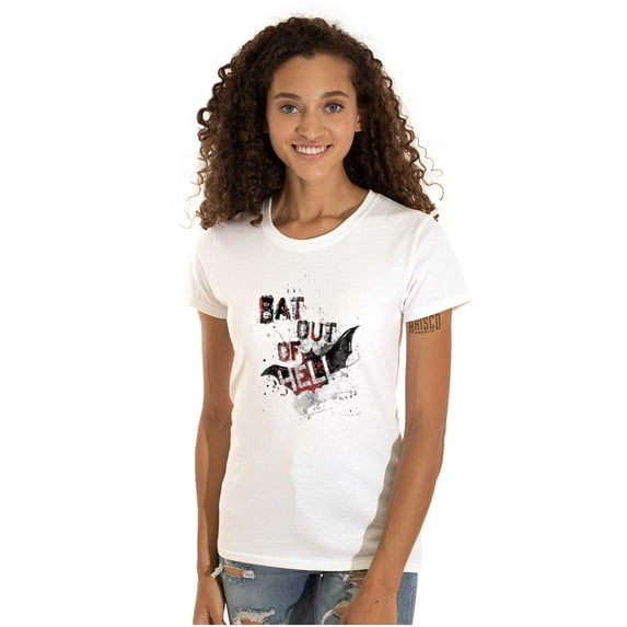 Halloween Bat Out of Hell Spooky Womens Fitted Plus Size Graphic Tee Brisco Brands 3X
