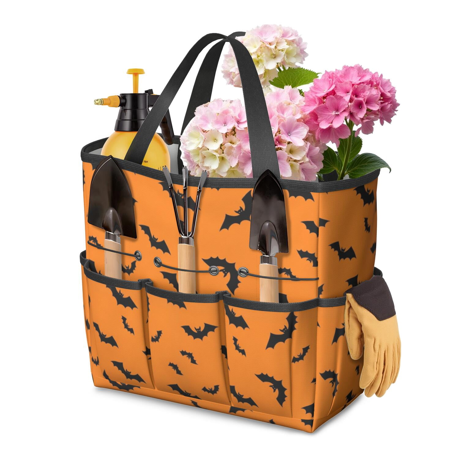 Halloween Bat Pattern Garden Tool Bag, Yard Tool Organizer with Multi ...