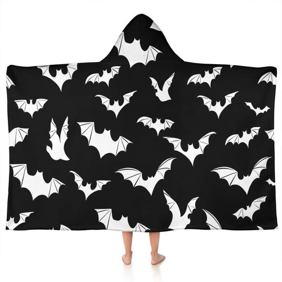 Halloween Bat Pattern Hooded Bath Towel,50"x30" for Ages 3 To 12 Kids, Quick Dry Lightweight Soft Microfiber Hood Beach Towel Cover Up for Kids