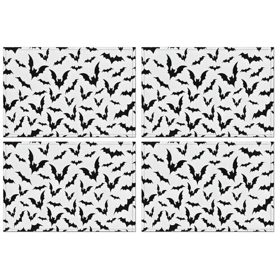 Halloween Bat Pattern Summer Placemats Table Placemats Set Of 4-Linen Kitchen Washable Placemats Table Mats 11.8"x17.7" Non-Slip Heat Resistant
