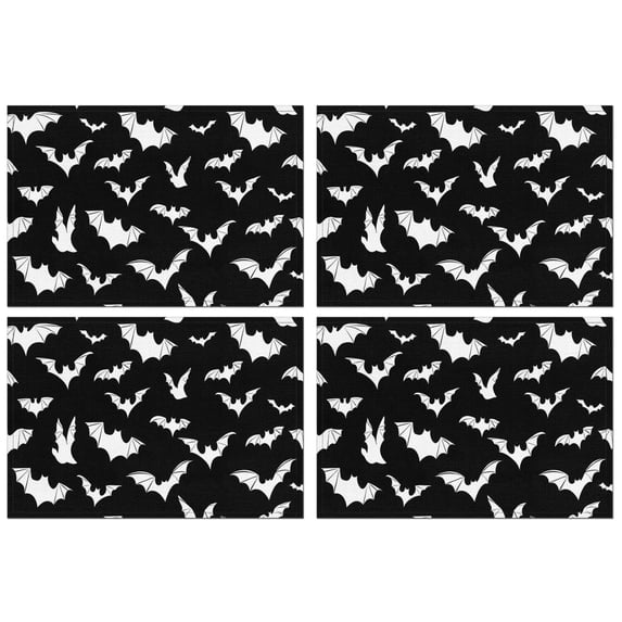Halloween Bat Pattern Summer Placemats Table Placemats Set Of 4-Linen Kitchen Washable Placemats Table Mats 11.8"x17.7" Non-Slip Heat Resistant