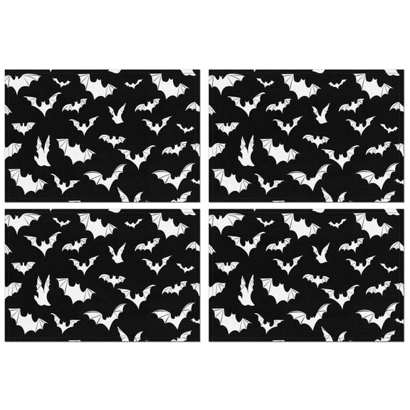 Halloween Bat Pattern Summer Placemats Table Placemats Set Of 4-Linen Kitchen Washable Placemats Table Mats 11.8"x17.7" Non-Slip Heat Resistant