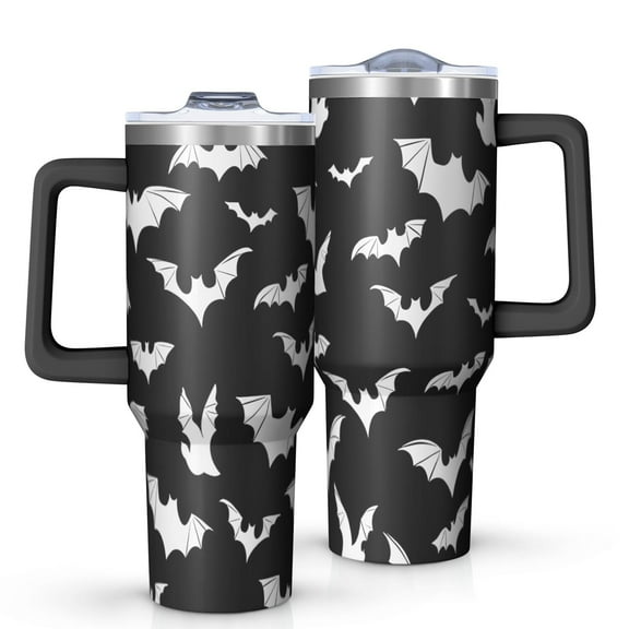Halloween Bat Pattern Tumbler with Handle and Lid,40oz Double Wall Vacuum Insulated Tumbler,Cups Gift for Women and Men