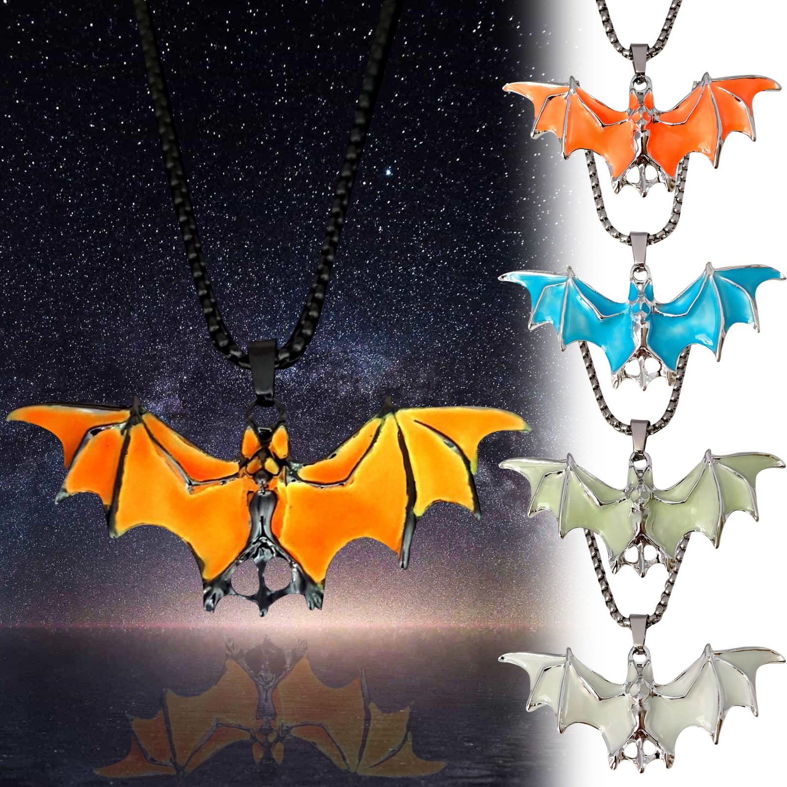 Halloween Bat Pendant Necklace for Women Men Gothic Dark Glowing Bat ...