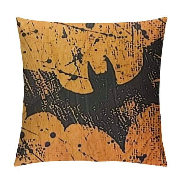 Halloween Bat Pillow Covers  Inch  Scary Halloween Decorations Black Orange Decorative Outdoor Throw Pillows Holiday Pillow Case Square Cushion Cover Decor for Home Sofa Couch Bed