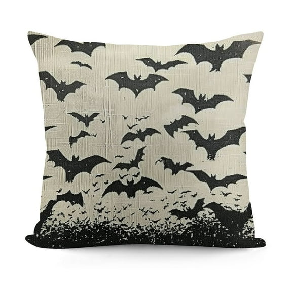 Halloween Bat Pillow Covers Set of Black Scary Pattern Print Halloween Decorations Decorative Throw Pillows Outdoor Holiday Farmhouse Pillowcase Cushion Cover Decor for Sofa Couch Bed