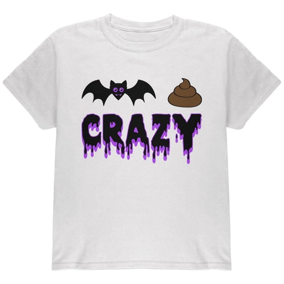 Halloween Bat Poop Crazy Youth T Shirt White YXL