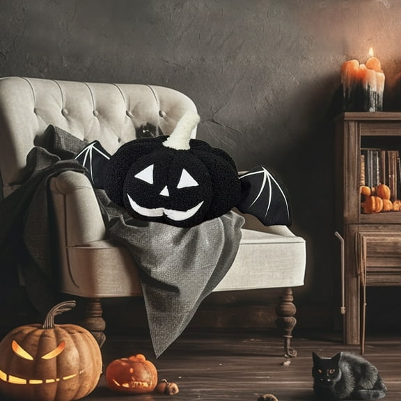Halloween Bat Pumpkin Pillow - Plush Sofa Cushion Decor Hypoallergenic Filling Seasonal Accent Pillow Gothic Home Decor Gift(Black)
