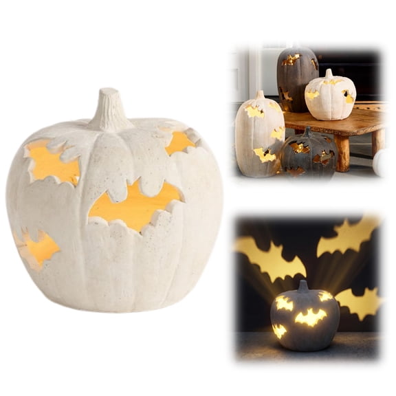 Halloween Bat Pumpkin Resin Figurine - 6" Gothic Hollow Jack-O-Lantern Sculpture for Spooky Tabletop Shelf Decor