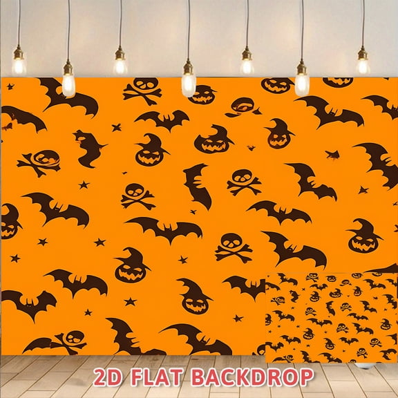Halloween Bat Pumpkin Skull Backdrop, Festive Party Decor Curtain, Suitable For Indoor And Outdoor Event Arrangement, Photography Background Wall