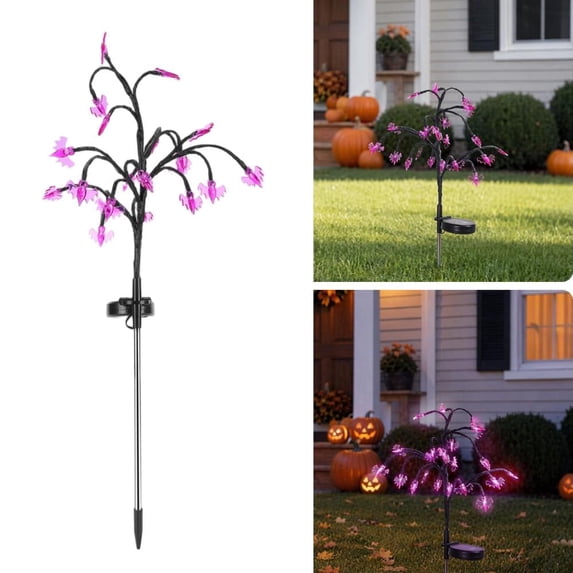 Halloween Bat Shape Solar-Powered Ground Light Multi-Purpose Halloween Lawn Lamp Weatherproof Decorative Path Lights for Halloween Branches