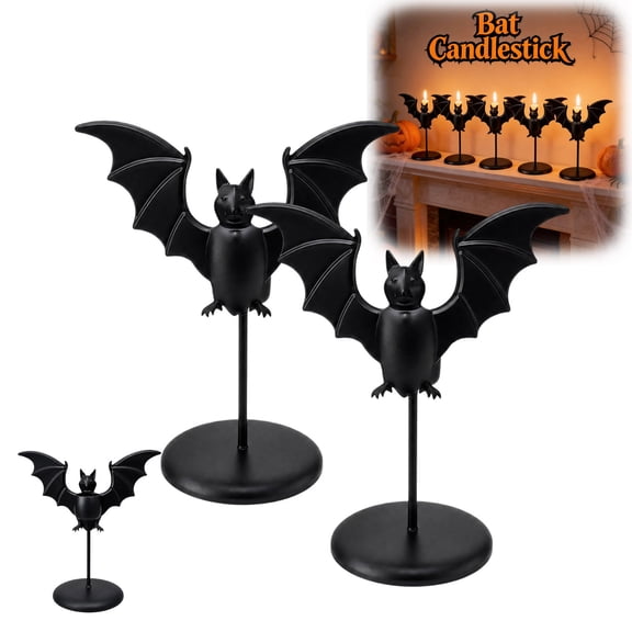 Halloween Bat Shaped Metal Candle Holder Minimal Black Tabletop Candlestick Figurine Soft Fall Seasonal Decor Lamp Stand for Fireplace Mantel Living Room Coffee Table Holiday Display