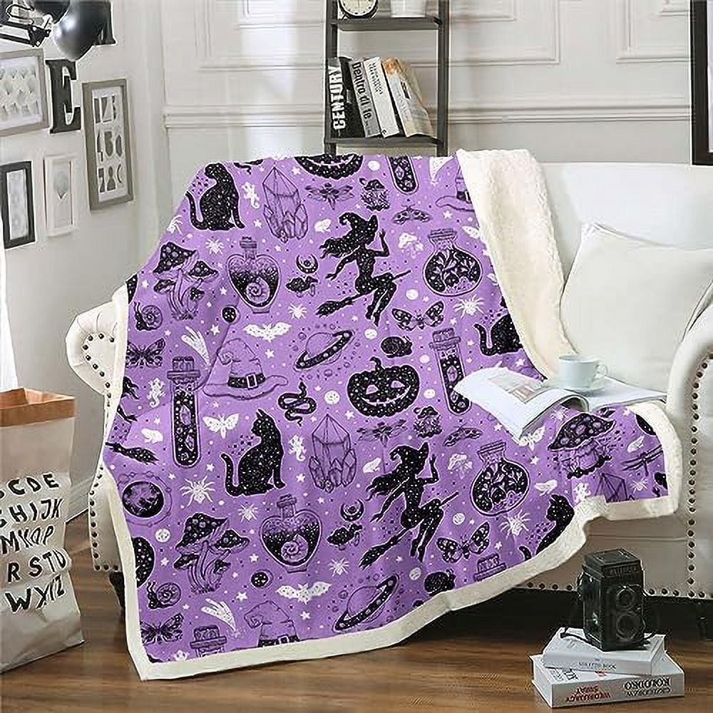 Halloween Bat Sherpa Blanket Twin 60 X80 for Kids Girls Women Halloween Spider Web Throw Blanket Purple Black Ombre Gothic Fleece Blanket Horror Spooky Ghosts Fuzzy Blanket for B Walmart