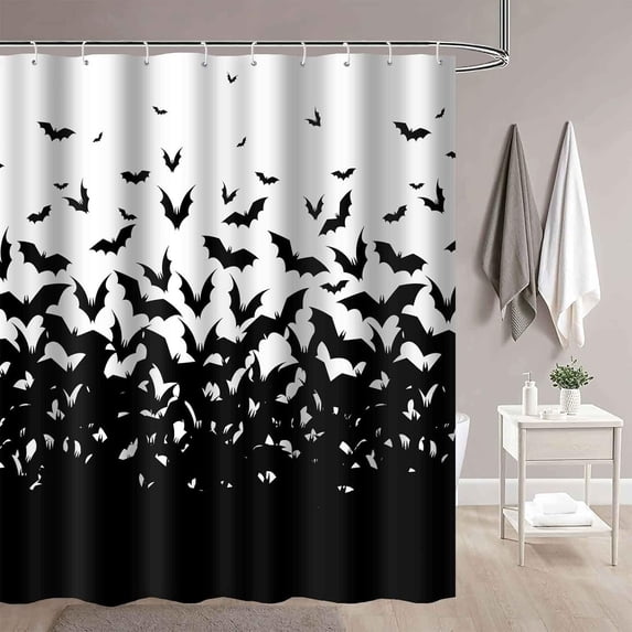 Halloween Bat Shower Curtain Black Spooky Bats Animal Bathroom Curtain 72X72 inch Washable Polyester Gothic Horror Halloween Bathroom Bathtub Decor Accessories with 12 Hooks YLFNPA0138