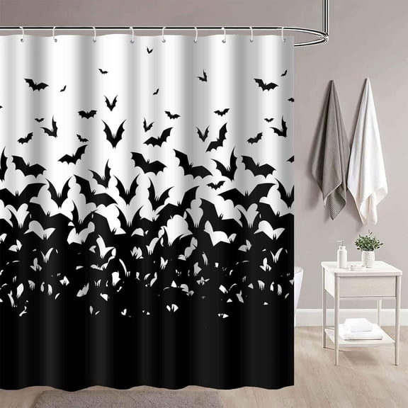 Halloween Bat Shower Curtain Black Spooky Bats Animal Bathroom Curtain 72X72 inch Washable Polyester Gothic Horror Halloween Bathroom Bathtub Decor Accessories with 12 Hooks YLFNPA0138