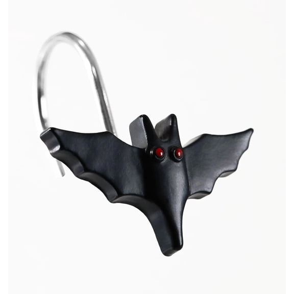 Halloween Bat Shower Curtain Hooks12 Pcs Spooky Bat Design Decorative Hooks with Rustproof Stainless Steel Rings for Gothic Haunted House & Witchy-Themed Ghost Horror Bathroom or Bedroom Dcor