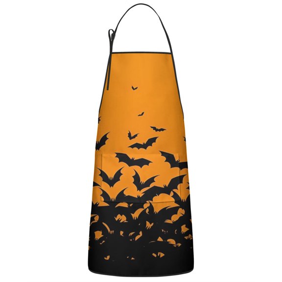 Halloween Bat Silhouette Pattern Apron-Garden Aprons for Women with Pockets-Cotton Linen Waterproof Kitchen Cooking Gardening Aprons Adjustable for Kitchen,Cooking,BBQ and Salon 33"x27"