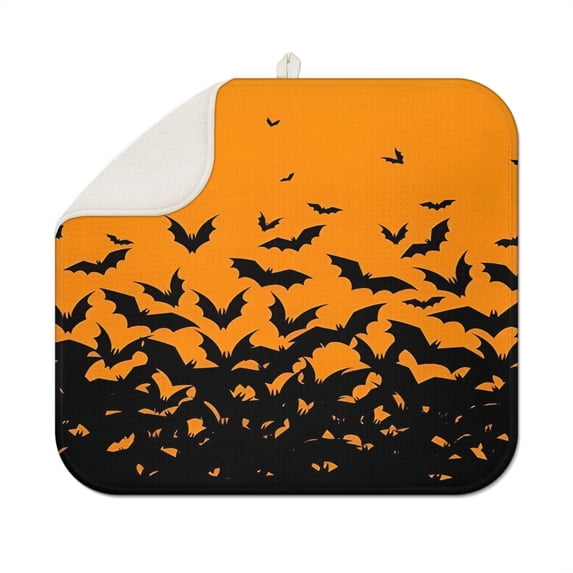 Halloween Bat Silhouette Pattern Dish Drying Mat for Kitchen 1 Pack, Ultra Absorbent Microfiber Dishes Drainer Mats,16x18in(41x46cm)