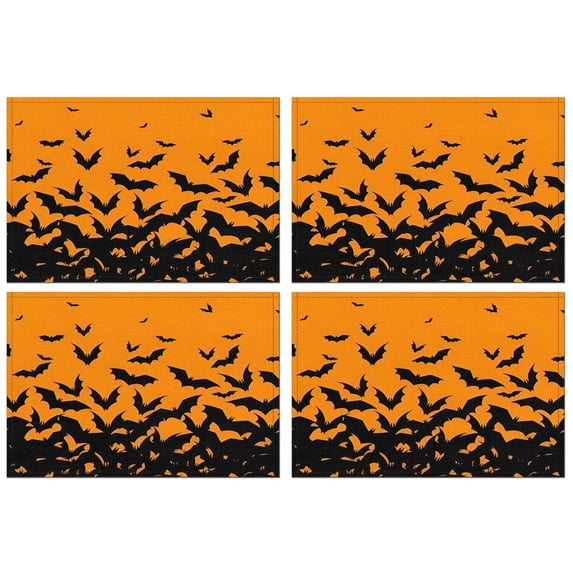 Halloween Bat Silhouette Pattern Summer Placemats Table Placemats Set Of 4-Linen Kitchen Washable Placemats Table Mats 11.8"x17.7" Non-Slip Heat Resistant