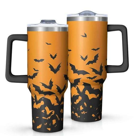 Halloween Bat Silhouette Pattern Tumbler with Handle and Lid,40oz Double Wall Vacuum Insulated Tumbler,Cups Gift for Women and Men