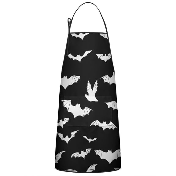 Halloween Bat Silhouettes Apron-Garden Aprons for Women with Pockets-Cotton Linen Waterproof Kitchen Cooking Gardening Aprons Adjustable for Kitchen,Cooking,BBQ and Salon 33"x27"