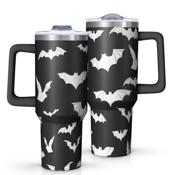 Halloween Bat Silhouettes Tumbler with Handle and Lid,40oz Double Wall Vacuum Insulated Tumbler,Cups Gift for Women and Men