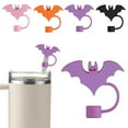 thumbnail image 1 of Halloween Bat Silicone Straw Topper - 10mm Reusable Dust Cap for Tumblers Umbrella for Drinks - Cute Spooky Drink Accessory for 30/40 Oz Cups(Purple), 1 of 3