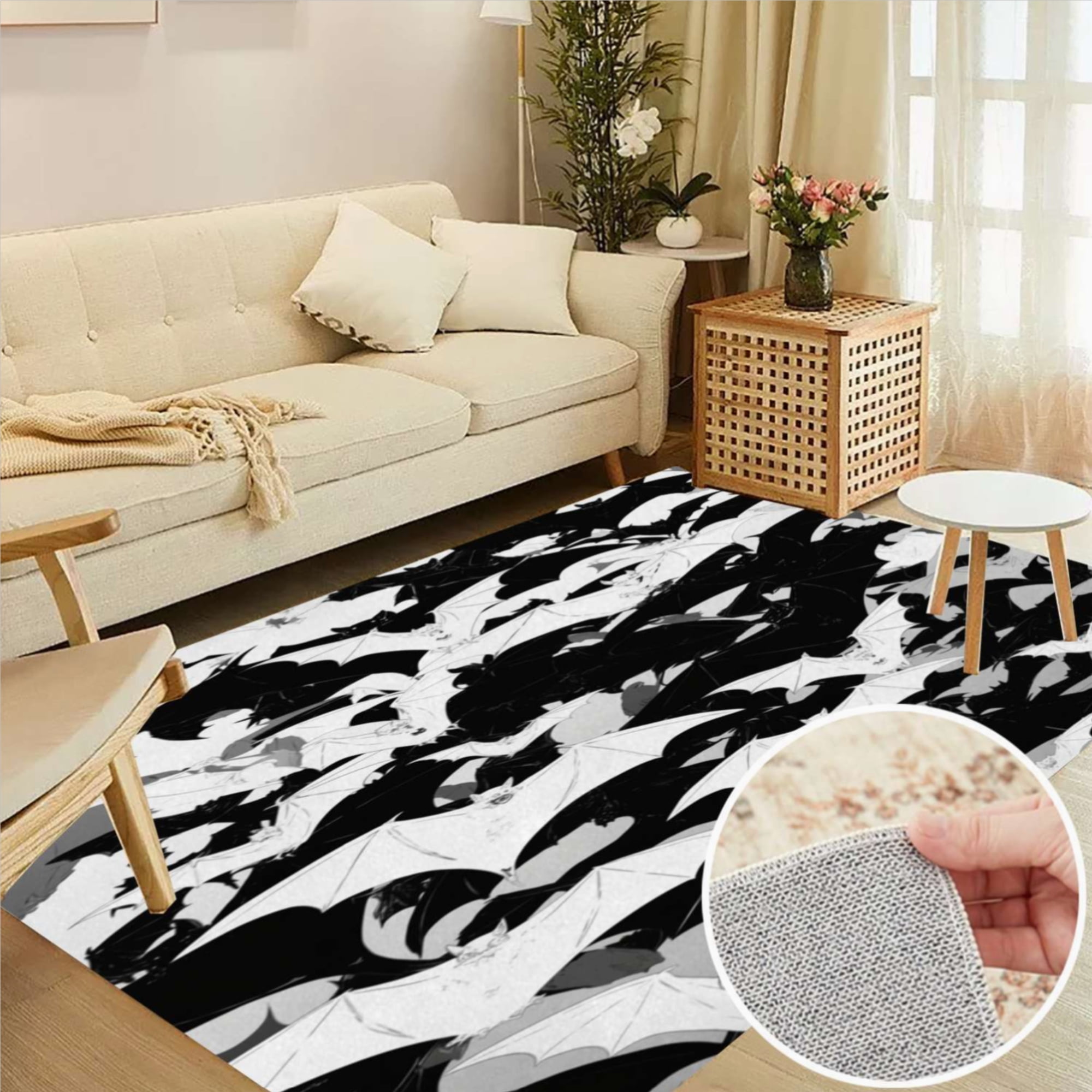 Halloween Bat Soft Large Area Rugs Washable Rug With Non-Slip Backing ...
