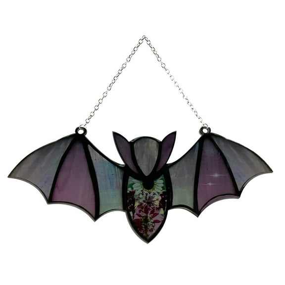 Halloween Bat Stained Glass Suncatcher, Acrylic Window Hanging Wall Art Decoration, Colorful Design, Ideal for Home Haunted House/Venue Arrangement, Halloween Gift