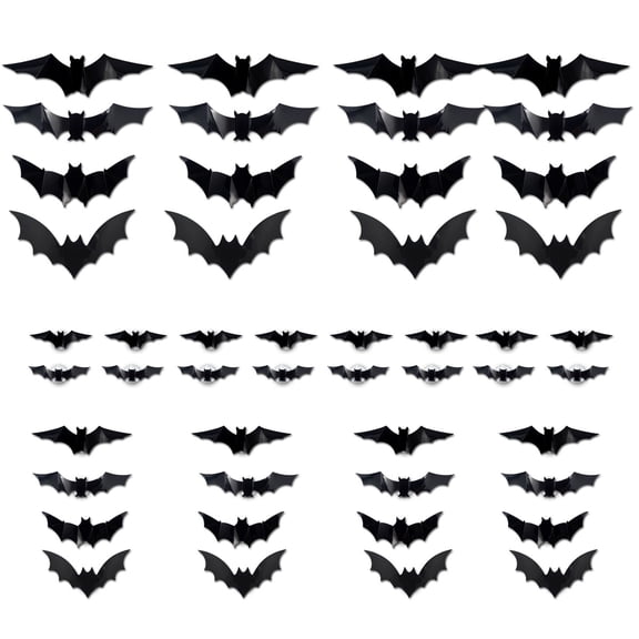 Halloween Bat Stickers with LED Light Adhesive PVC Clings Realistic Bat Decals for Window Wall Mantels Home Decoration