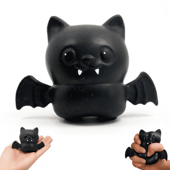 Halloween Bat Stress Balls (1- Pack), Glitter Black Bat Squishy Squeeze Ball, Halloween Toys, Slow Rising Halloween Stress Relief Balls, Squishy Demon Bats Novelty Fidget Balls for Office Desk Decor