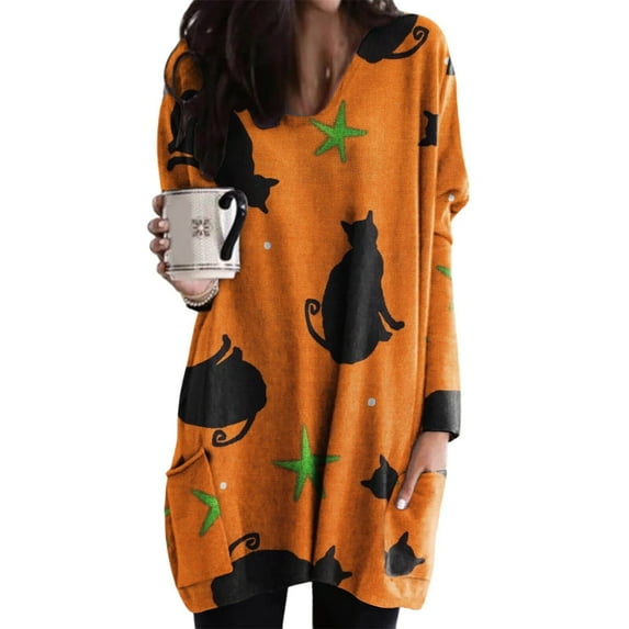 Halloween Bat Swarm Orange Nightgowns for Women Long Sleeves Sleepwear Soft House Dress Size Flower No. 3 XXXL