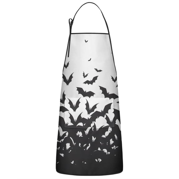 Halloween Bat Swarm Pattern Apron-Garden Aprons for Women with Pockets-Cotton Linen Waterproof Kitchen Cooking Gardening Aprons Adjustable for Kitchen,Cooking,BBQ and Salon 33"x27"