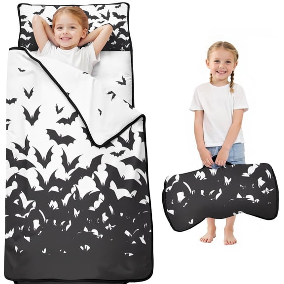Halloween Bat Swarm Pattern Toddler Nap Mats for Kids Preschool,50"x20" Sleeping Mat Bag or Kids,Toddler Sleeping Bag,Toddler Nap Mat or Daycare
