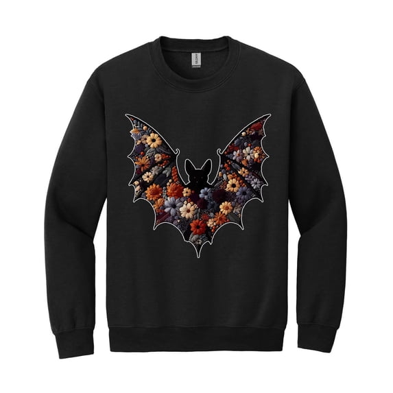 Halloween Bat Sweatshirt, Faux Embroidery Graphic, Spooky Season Pullover, Halloween Gift